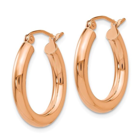 3mm, 14k Rose Gold Polished Round Hoop Earrings, 20mm (3/4 Inch) - Picture 2 of 5